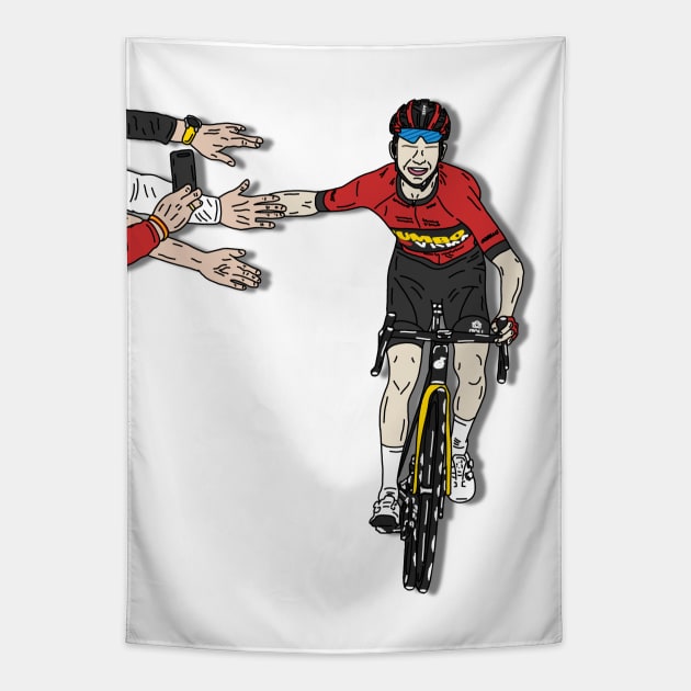 Sepp Kuss in Red LaVuelta 2023 Tapestry by p3p3ncil