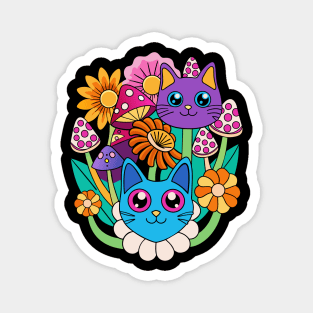 Trippy Cats, Mushrooms and Flowers Magnet