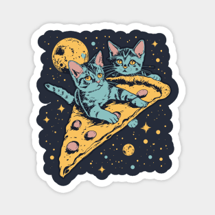 Retro futuristic cats on pizzas in space Magnet