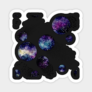 Watercolor Galaxy in Circles and Black Lines Magnet
