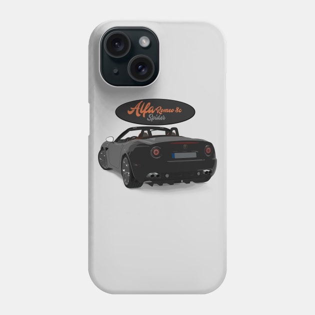 ALFA ROMEO 8C SPIDER Black Back Phone Case by PjesusArt