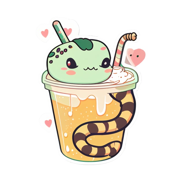 Snake Drinking Bubble Tea Kawaii by JigglePeek