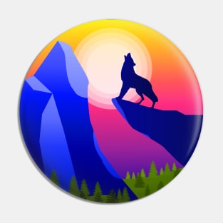 Minimalist Mountain Landscape, Wolf Howling at Sunset Pin