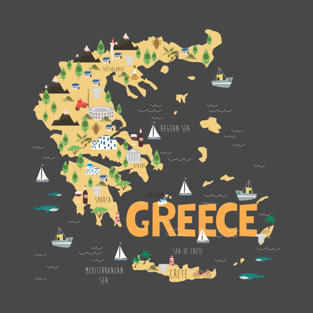 Greece Illustrated Map by JunkyDotCom