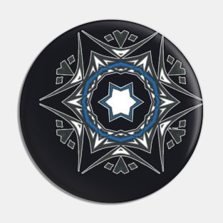 14C Unique Blue Black White Abstract Mandala Pin