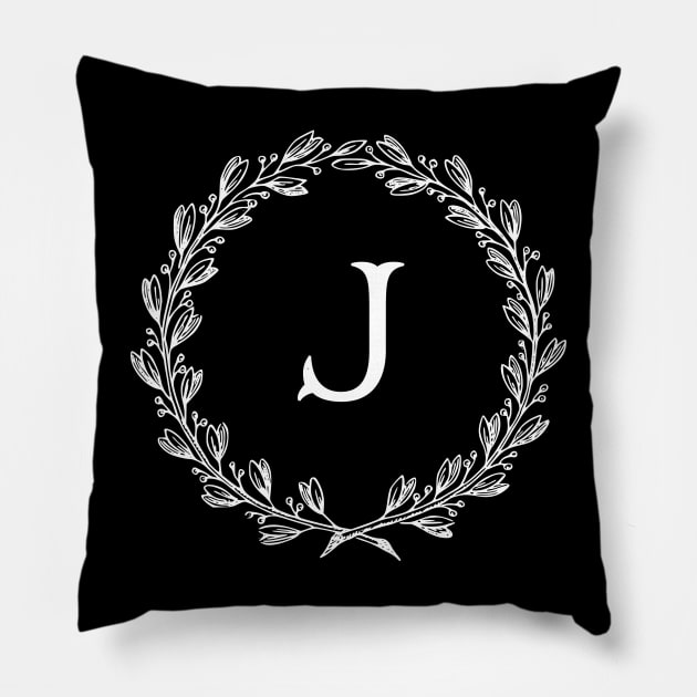 Beautiful Letter J Alphabet Initial Monogram Wreath Pillow by anonopinion