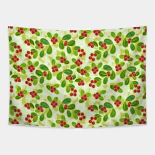 Cranberry Fruit Pattern on Green Tapestry