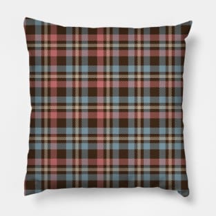 Tartan - Pink, Blue and Dust on a brown background Pillow