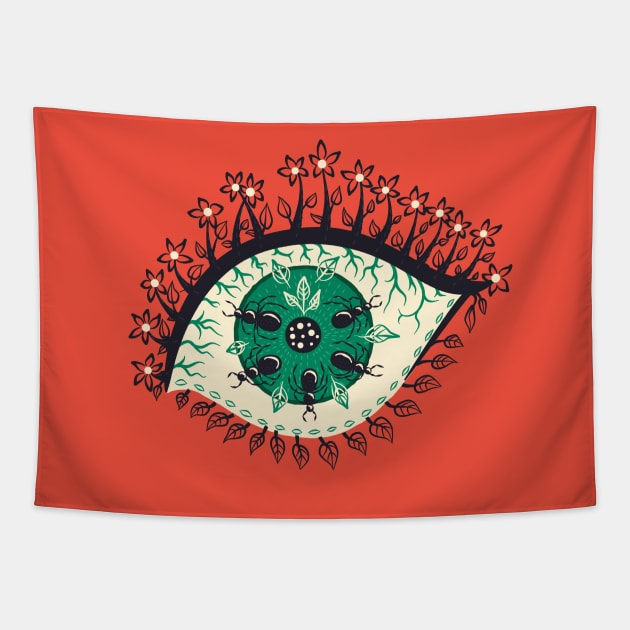 Psychedelic Eye With Leaves And Bugs Tapestry by Boriana Giormova