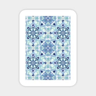 Navy Blue, Green & Cream Detailed Lace Doodle Pattern Magnet