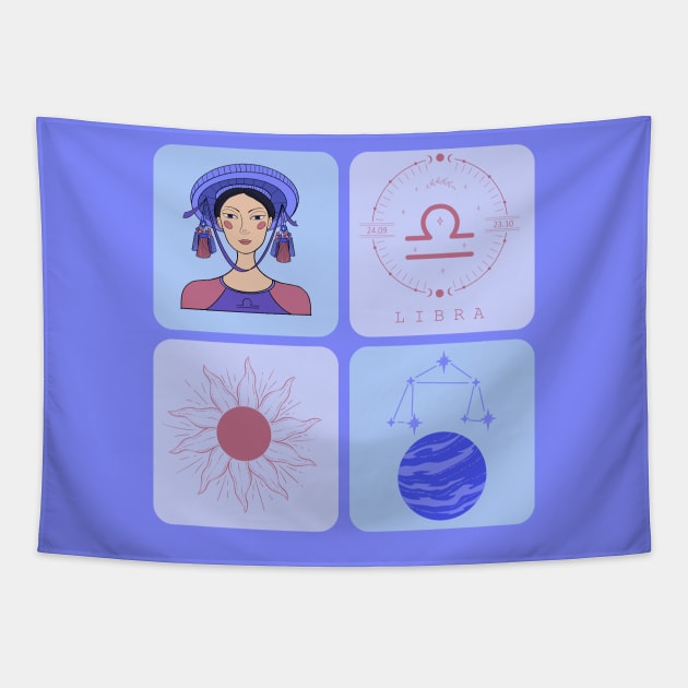 Hand Drawn Pattern Libra Zodiac Art Tapestry by i am Cuta