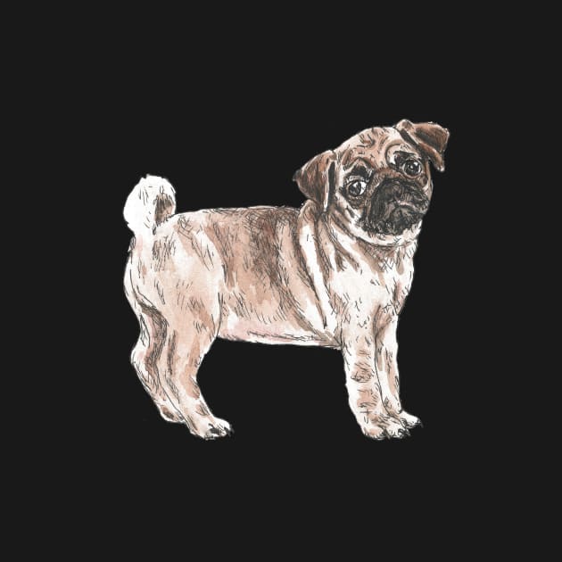 Cute Sad Pug - (in colour) by marianasantosart