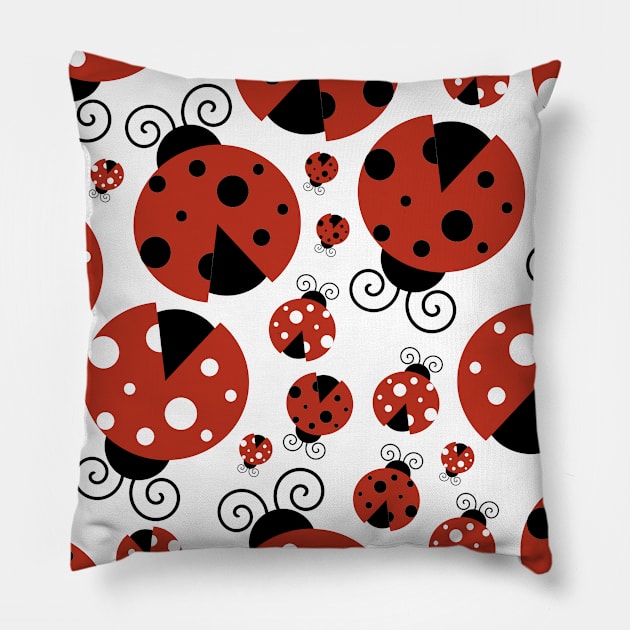 Pattern Of Ladybugs, Cute Ladybugs, Red Ladybugs Pillow by Jelena Dunčević