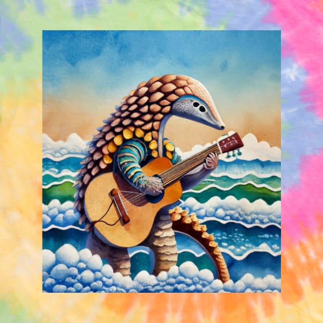 Pangolin playing guitar on waves by Catbrat