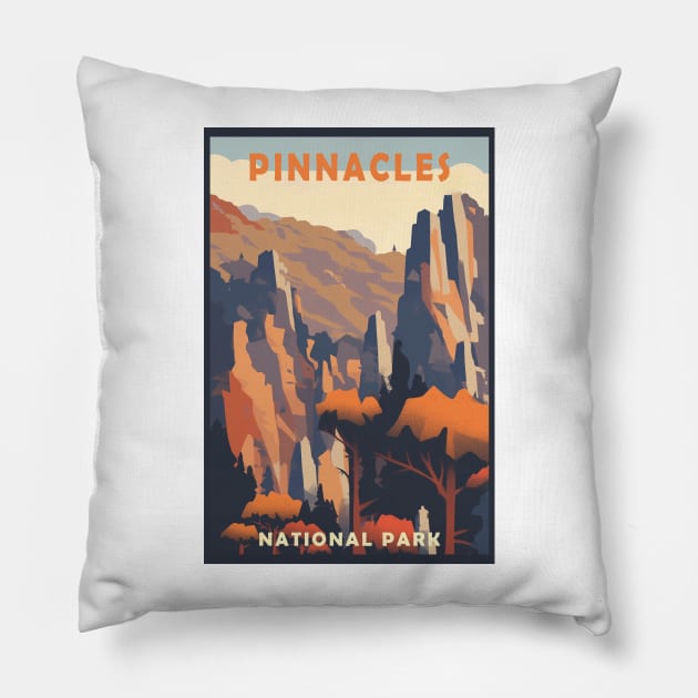 Pinnacles National Park Travel Poster Pillow by GreenMary Design