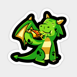 Cute Dragon Eats Pizza Mythical Creature Monster Magnet