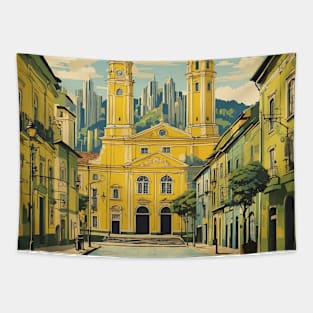 Curitiba Brazil Vintage Tourism Travel Poster Tapestry