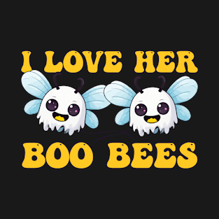 Kawaii Halloween Love Bees - I Love Her Boo Bees T-Shirt