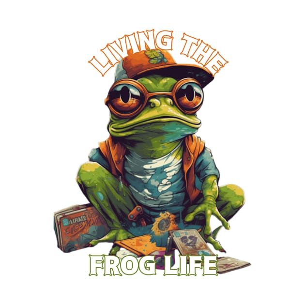 Living the Frog Life, frog t-shirts, t-shirts with frogs, Unisex t-shirts, frog lovers, animal t-shirts, gift ideas, fused fashion, frogs by Clinsh Online 