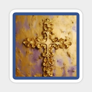 Gold Cross on Purple Background With Gold Dust Magnet