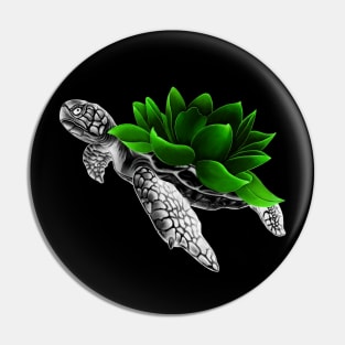 Detailed Sea Turtle with Neon Lotus Flower as Shell Pin