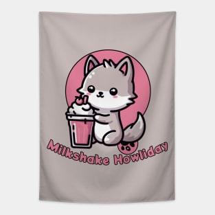 Cute Wolf with Strawberry milkshake Tapestry