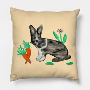 Rabbit with Carrots and Dandelions Painting Pillow