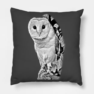 Barn Owl in black and white Pillow