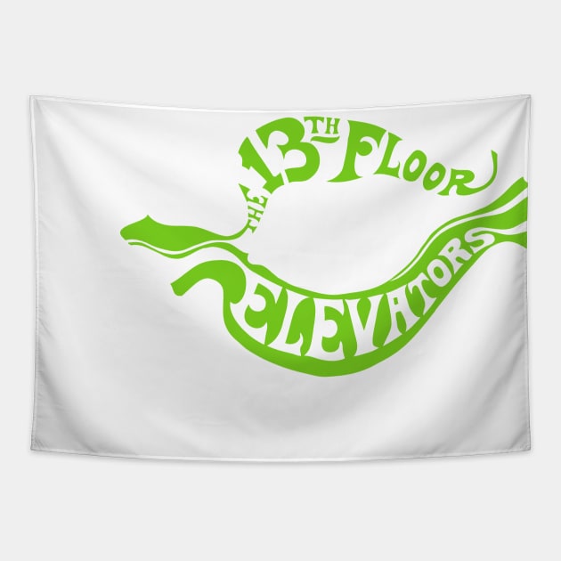 The 13th Floor Elevators - Psychedelic Rock - Green Logo Only T-Shirt Tapestry by EverGreene