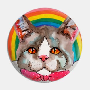 Cat in bow tie with rainbow Pin