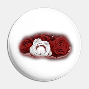 Deep Red and White Roses Pin