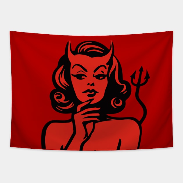 Retro Devil Girl Tapestry by n23tees