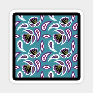 seamless pattern with leaves and flowers paisley style Magnet