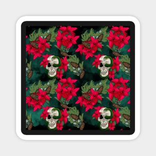 Gothic Pagan Holiday Skulls, Snakes, and Poinsettia Black and Evergreen Magnet