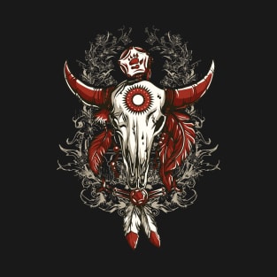 Zombie Bull Skull in Boho Style T-Shirt