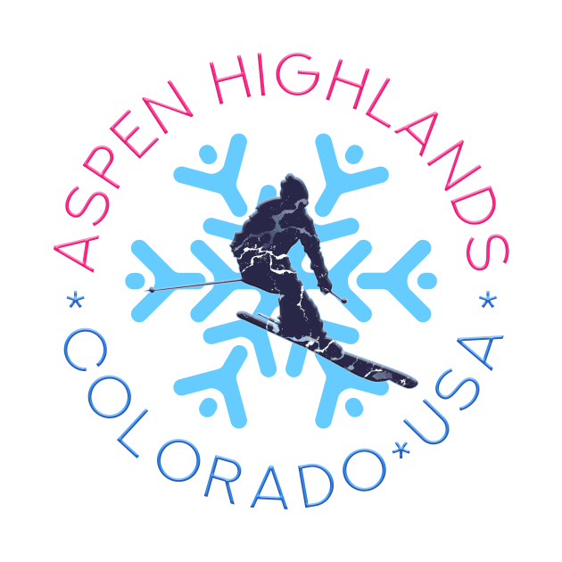 Aspen Highlands, Colorado - Man Skier, Blue Snowflake by funfun