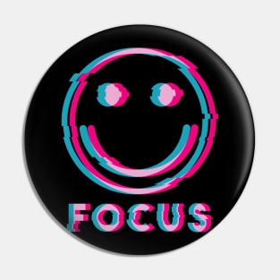 Glitch Smiley Face Focus (pink and blue glitch) Pin