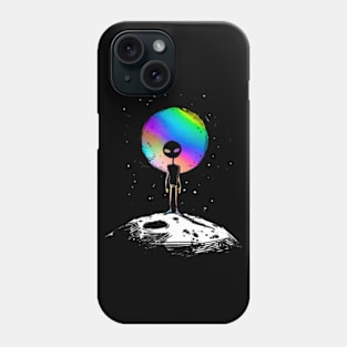 Holographic Alien on Moon Phone Case