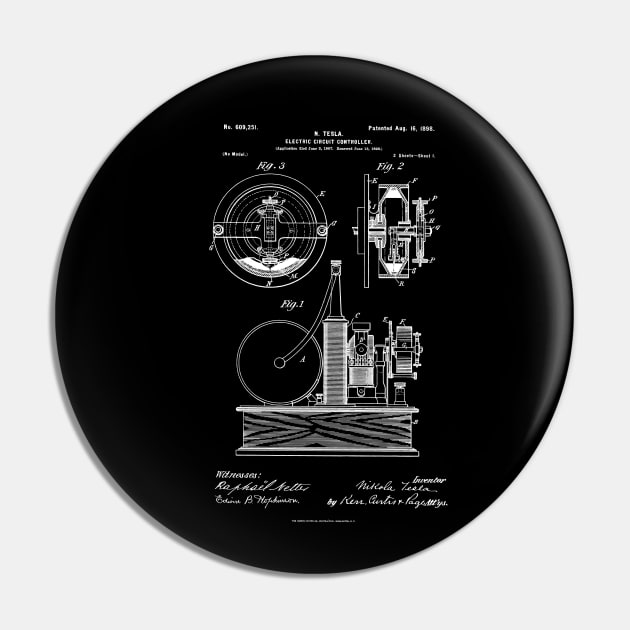 Nikola Tesla 1898 Electrical Circuit Controller Patent Print Pin by MadebyDesign