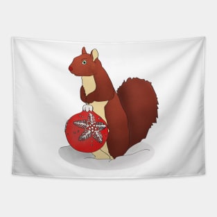 Squirrel Holding Christmas Ball Ornament Tapestry