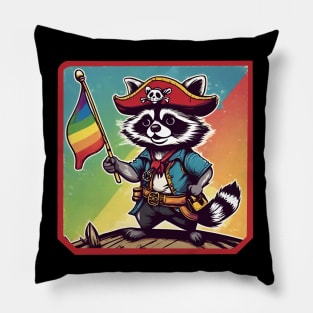 Raccoon pirate rainbow flag Pillow