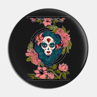 Sugar Skull Girl Floral Magnolia Pin