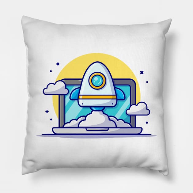 Start Up Rocket Launch Cartoon Vector Icon Illustration Pillow by Catalyst Labs