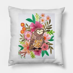 Floral brown barn Owl Pillow