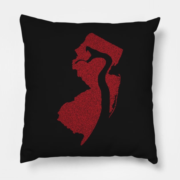 Distressed Minimalistic New Jersey Snake Silhouette Red Pillow by pelagio