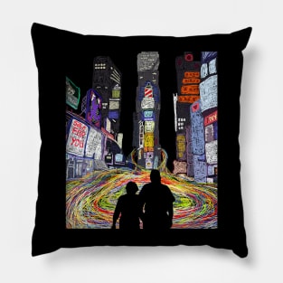 silhouette of parents in times square Pillow