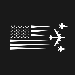 B-52 Bomber F-35 Lightning II Contrails US Flag T-Shirt