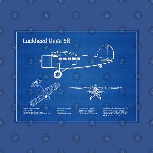 Lockheed Vega 5b of Amelia Earhart - Airplane Blueprint - AD by SPJE Illustration Photography