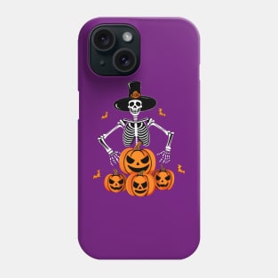 Skeleton with Top Hat and Pumpkins Phone Case