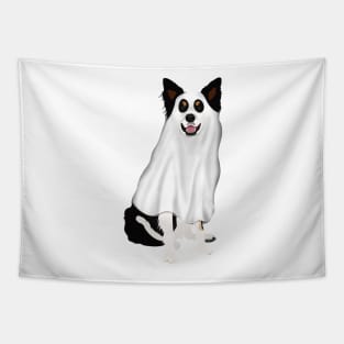 Halloween Ghost Border Collie Drawing Spooky Tapestry